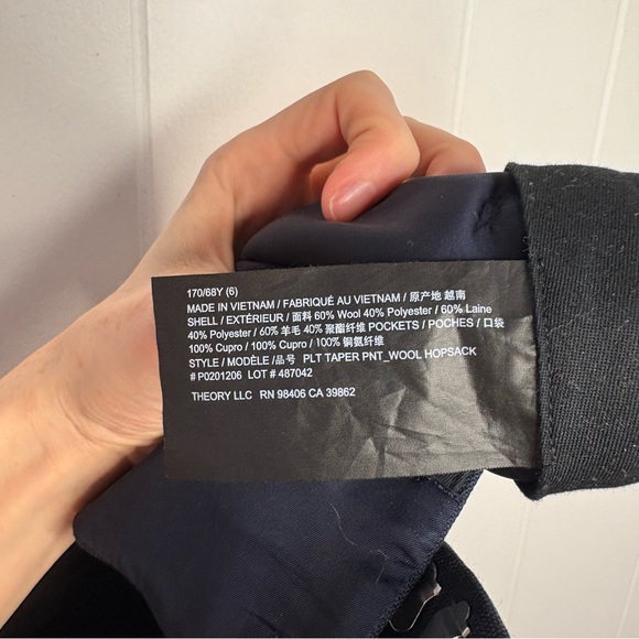 Theory Tapered High-Rise Pant in Wool-Blend Hopsack Navy Blue Women’s Size 6 - Picture 10 of 10
